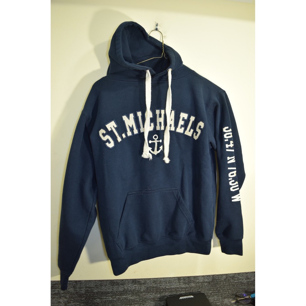 Vineyard Crew ST MICHAELS MARYLAND Quality Sewn Logo Hoodie MENS S Blue Nautical